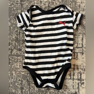 3/$10 Puma Black & White Striped Infant Bodysuit with Red Puma Logo